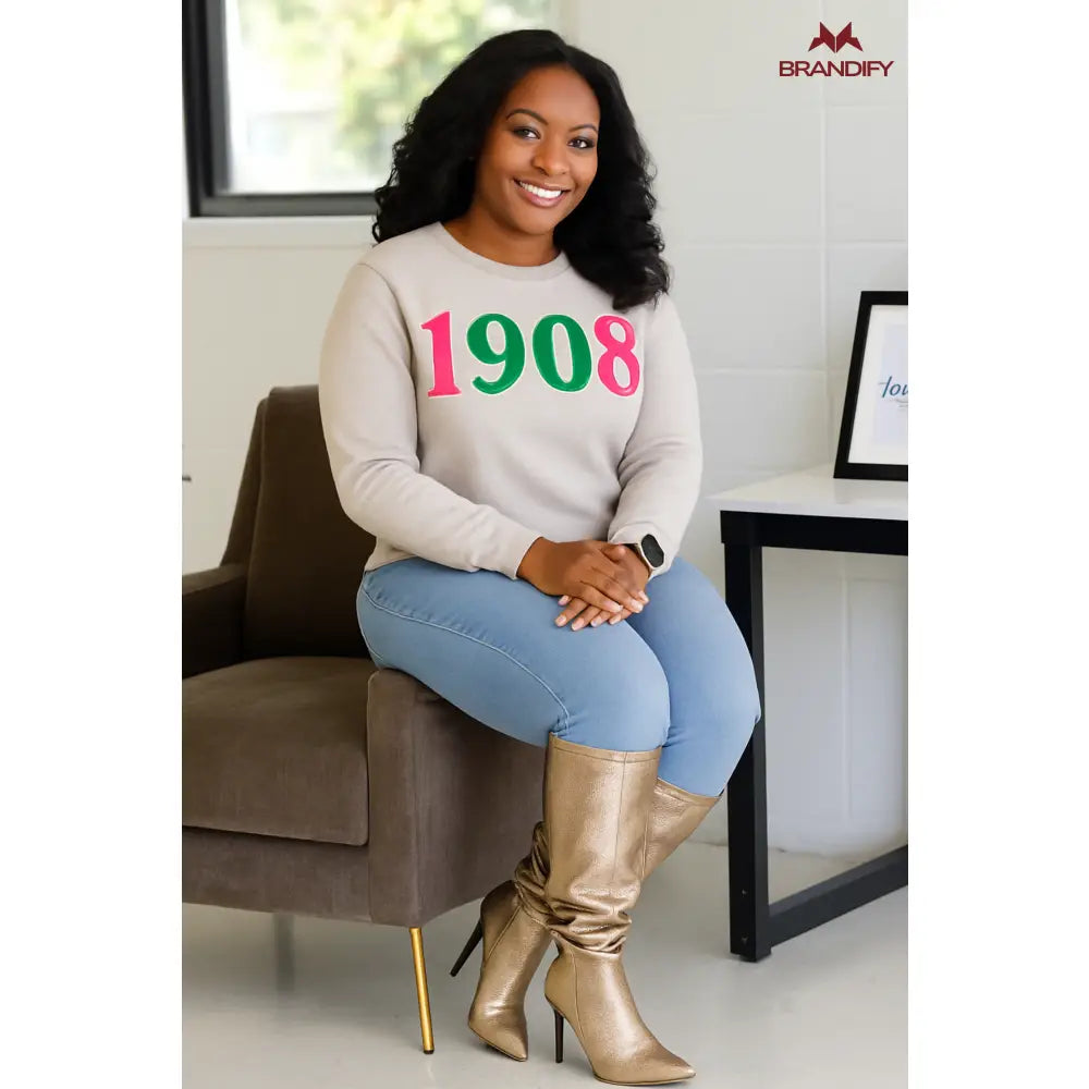 Custom Custom Pink/Green 1908 Chenille Sweatshirt | Custom D9 personalized Greek apparel design