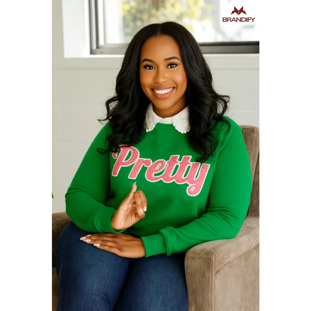 Custom Custom Pink/Green Pretty Chenille Sweatshirt | Custom D9 personalized Greek apparel design