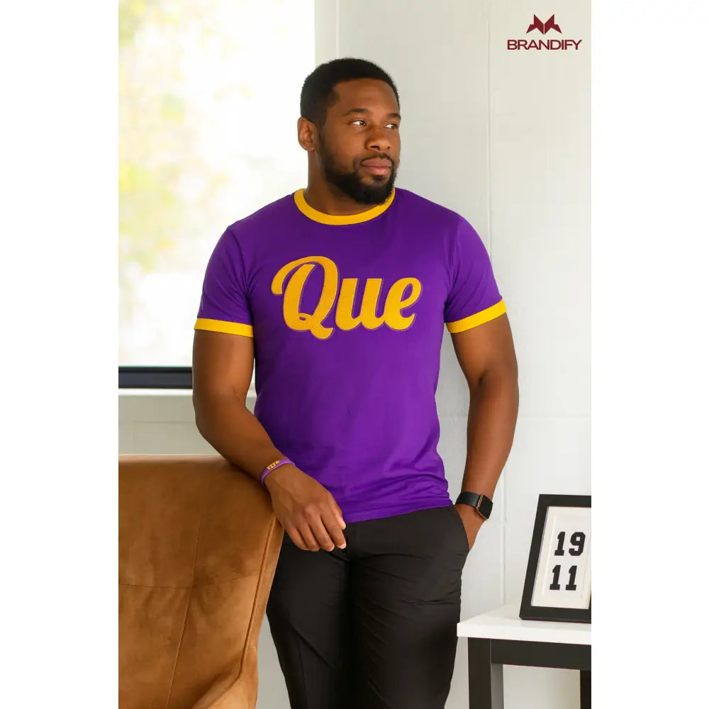 Custom Custom Que Chenille Ringer Tee | Custom D9 personalized Greek apparel design