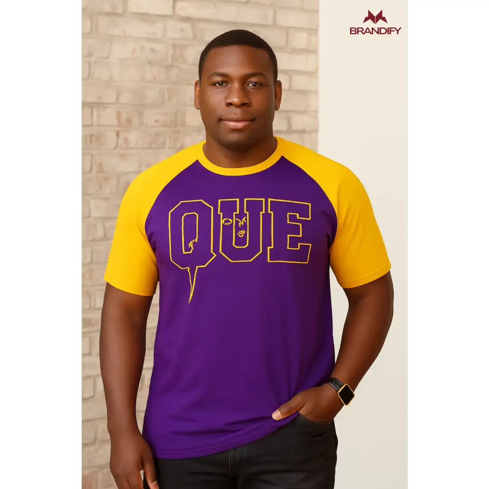 Custom Custom Que Lightning Raglan Chenille Tee | Custom D9 personalized Greek apparel design