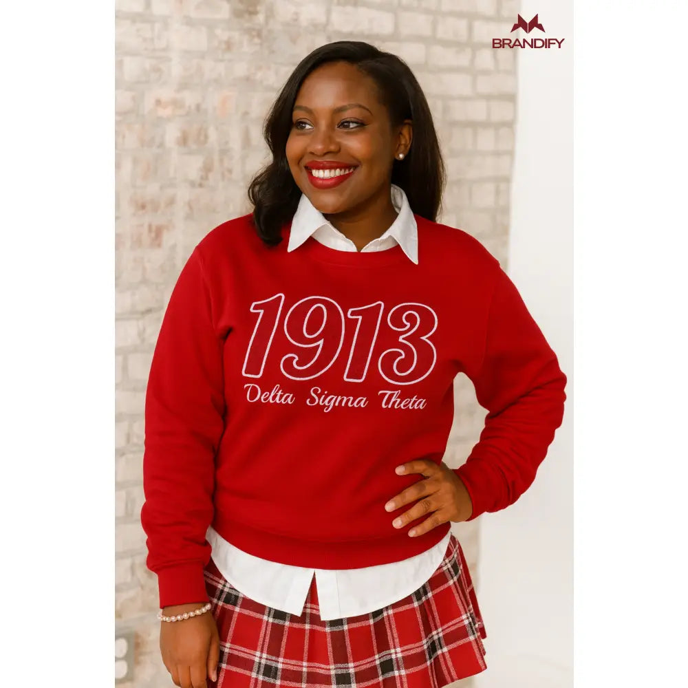Custom Custom Red 1913 DST Chenille Sweatshirt | Custom D9 personalized Greek apparel design