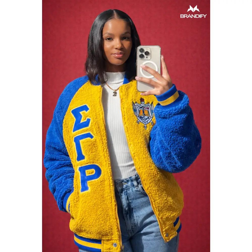 Custom Custom SGRho Reversible Sherpa Bomber Jacket | Custom D9 personalized Greek apparel design