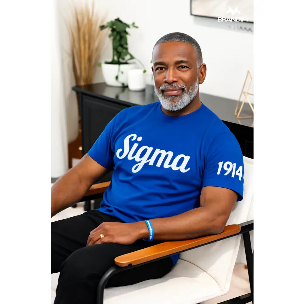 Custom Custom Sigma 1914 Sleeve Chenille Tee | Custom D9 personalized Greek apparel design