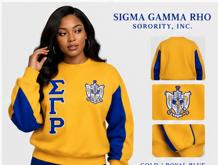 Sigma Gamma Rho heavyweight boxy embroidered crewneck royal blue and gold