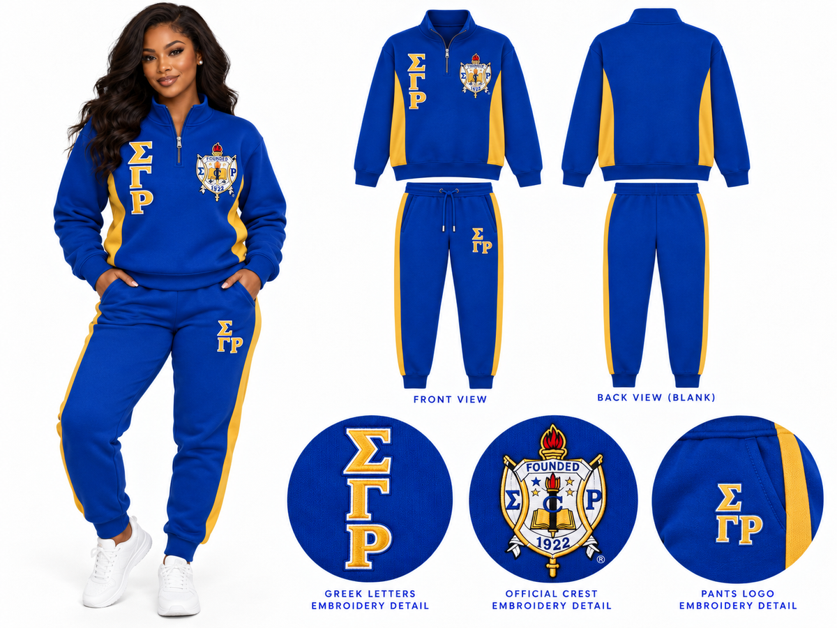 Sigma Gamma Rho premium embroidered track suit royal blue and gold
