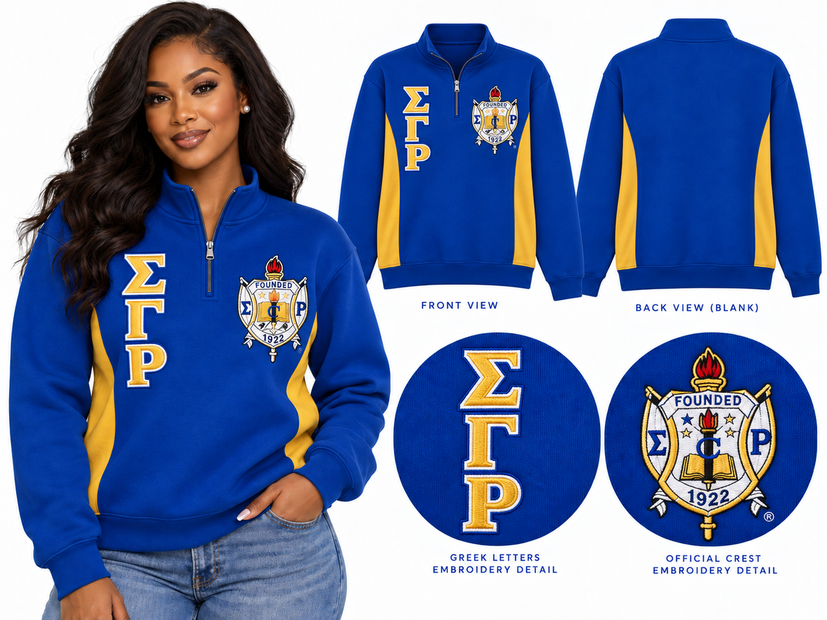 Sigma Gamma Rho embroidered quarter zip pullover royal blue and gold