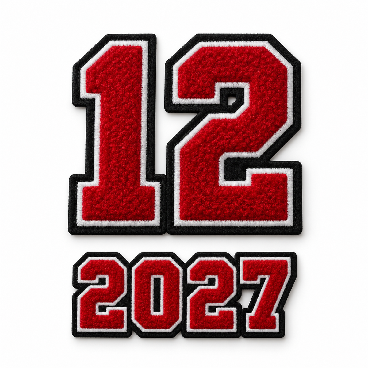 Custom number 12 and graduation year 2027 sleeve patch set