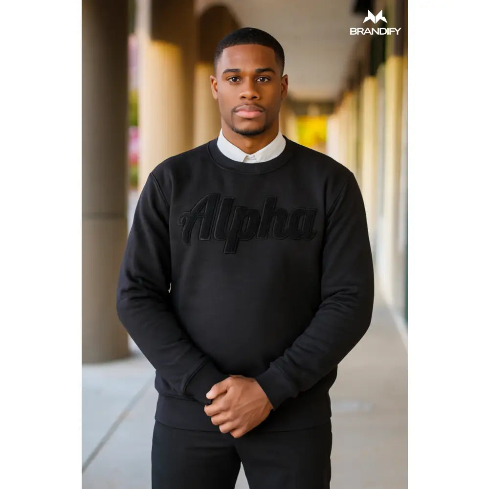 Custom Custom Solid Black Alpha Chenille Sweatshirt | Custom D9 personalized Greek apparel design