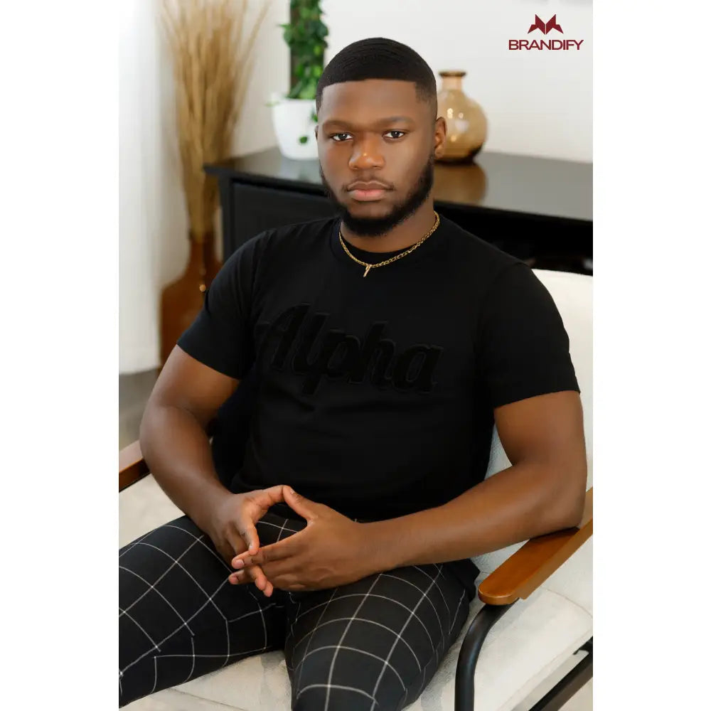 Custom Custom Solid Black Alpha Chenille Tee | Custom D9 personalized Greek apparel design