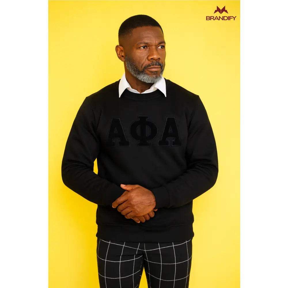 Custom Custom Solid Black ΑΦΑ Chenille Sweatshirt | Custom D9 personalized Greek apparel design