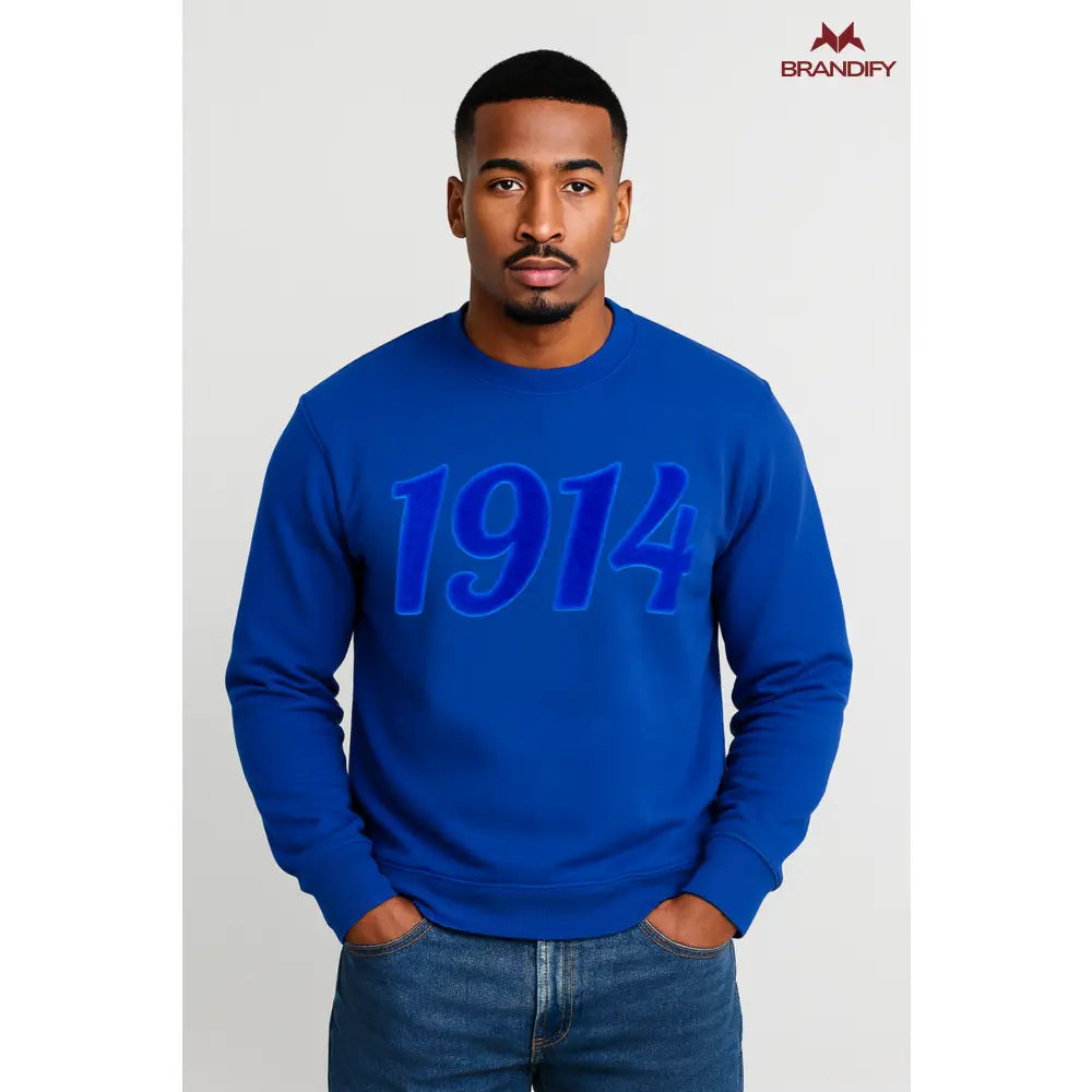 Custom Custom Solid Blue 1914 Chenille Sweatshirt | Custom D9 personalized Greek apparel design