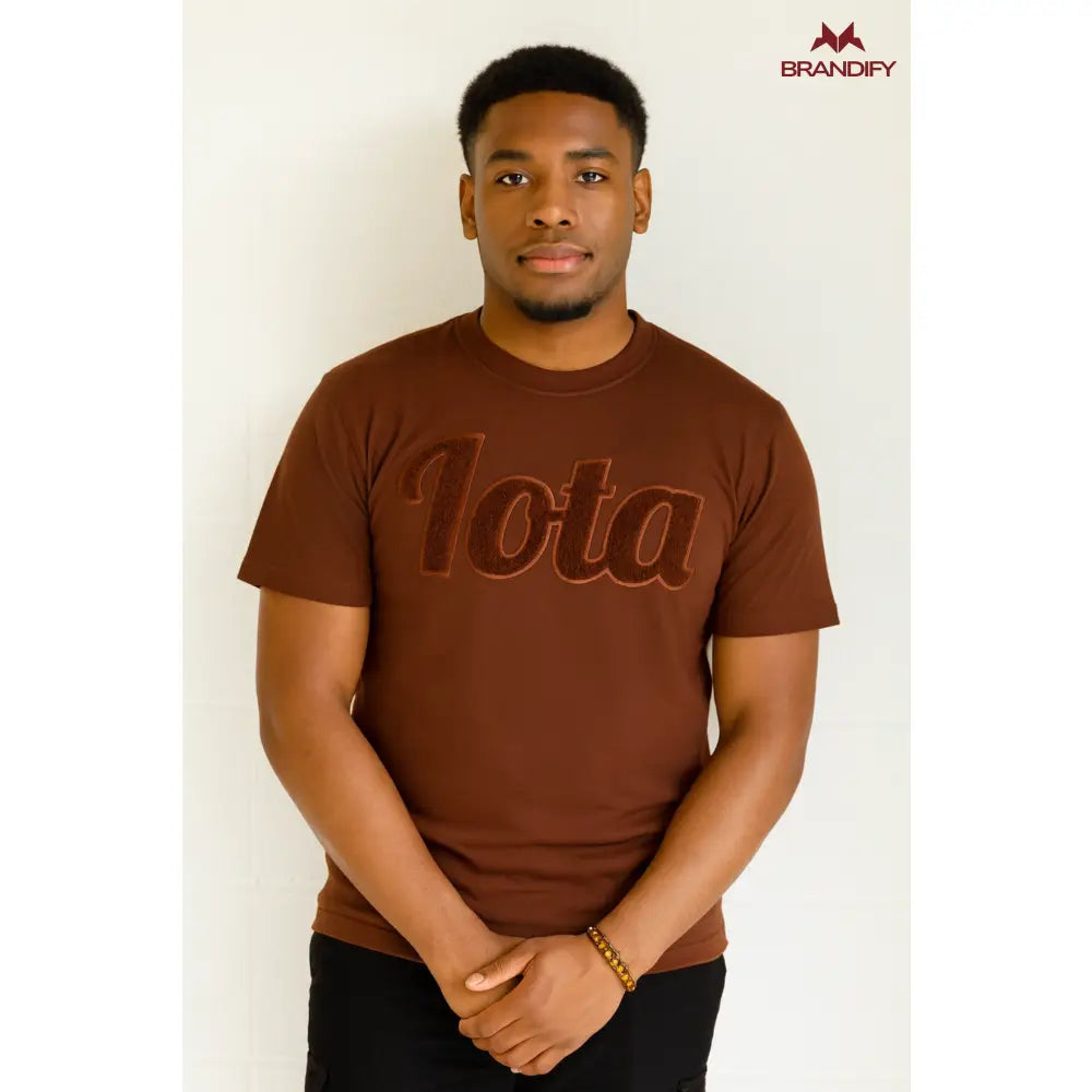 Custom Custom Solid Brown Iota Chenille T-Shirt | Custom D9 personalized Greek apparel design