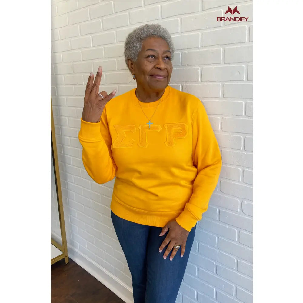 Custom Custom Solid Gold ΣΓΡ Chenille Sweatshirt | Custom D9 personalized Greek apparel design
