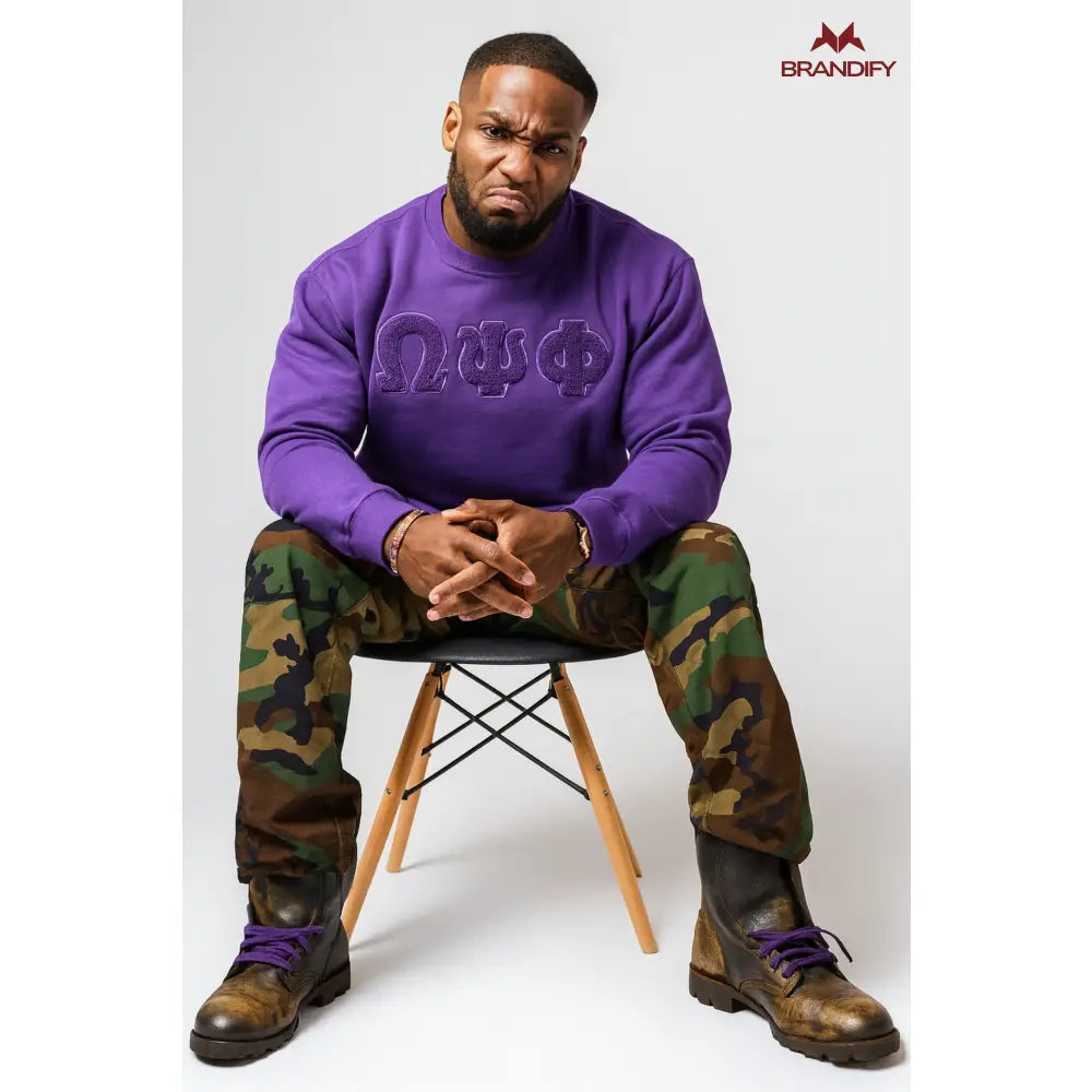 Custom Custom Solid ΩΨΦ Chenille Embroidered Sweatshirt | Custom D9 personalized Greek apparel design