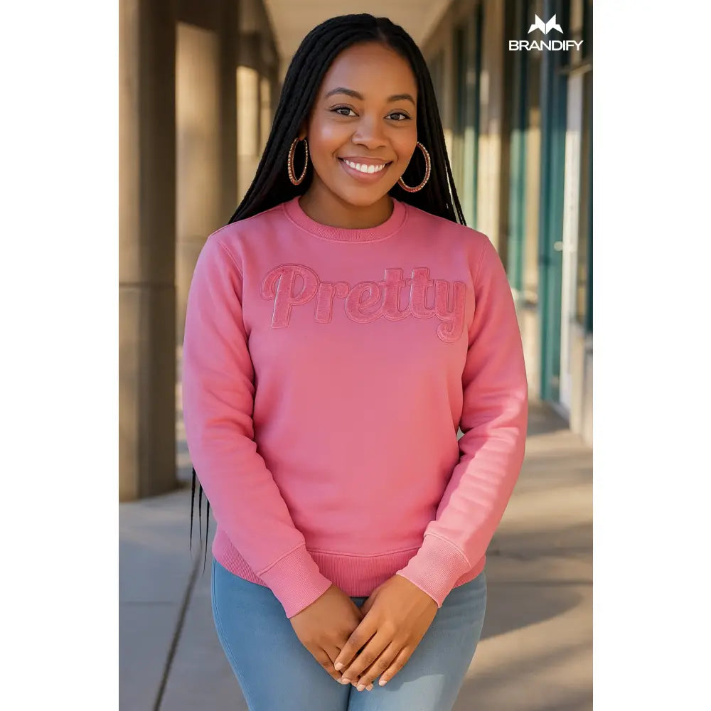 Custom Custom Solid Pink Pretty Chenille Sweatshirt | Custom D9 personalized Greek apparel design