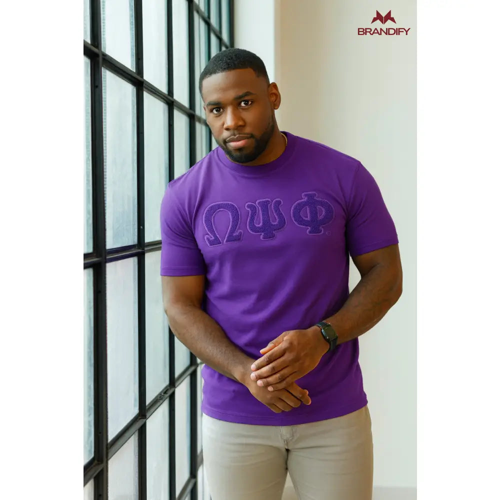 Custom Custom Solid Purple ΩΨΦ Chenille Tee | Custom D9 personalized Greek apparel design
