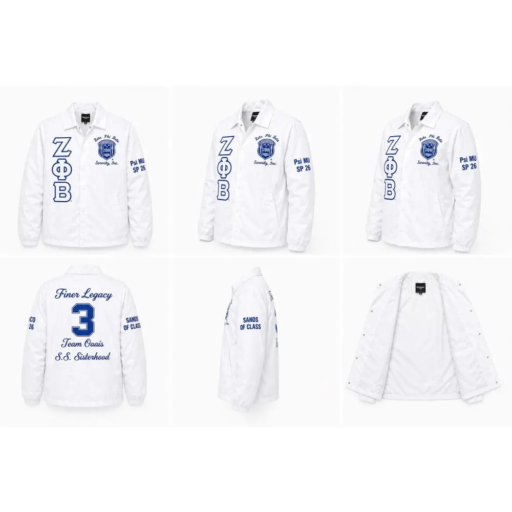 Custom Custom White Zeta Phi Beta Line Jacket, Custom Crossing Jacket, Personalized  with you line Name Number Year Custom Sorority Initiation Windbreaker | Custom D9 personalized Greek apparel design