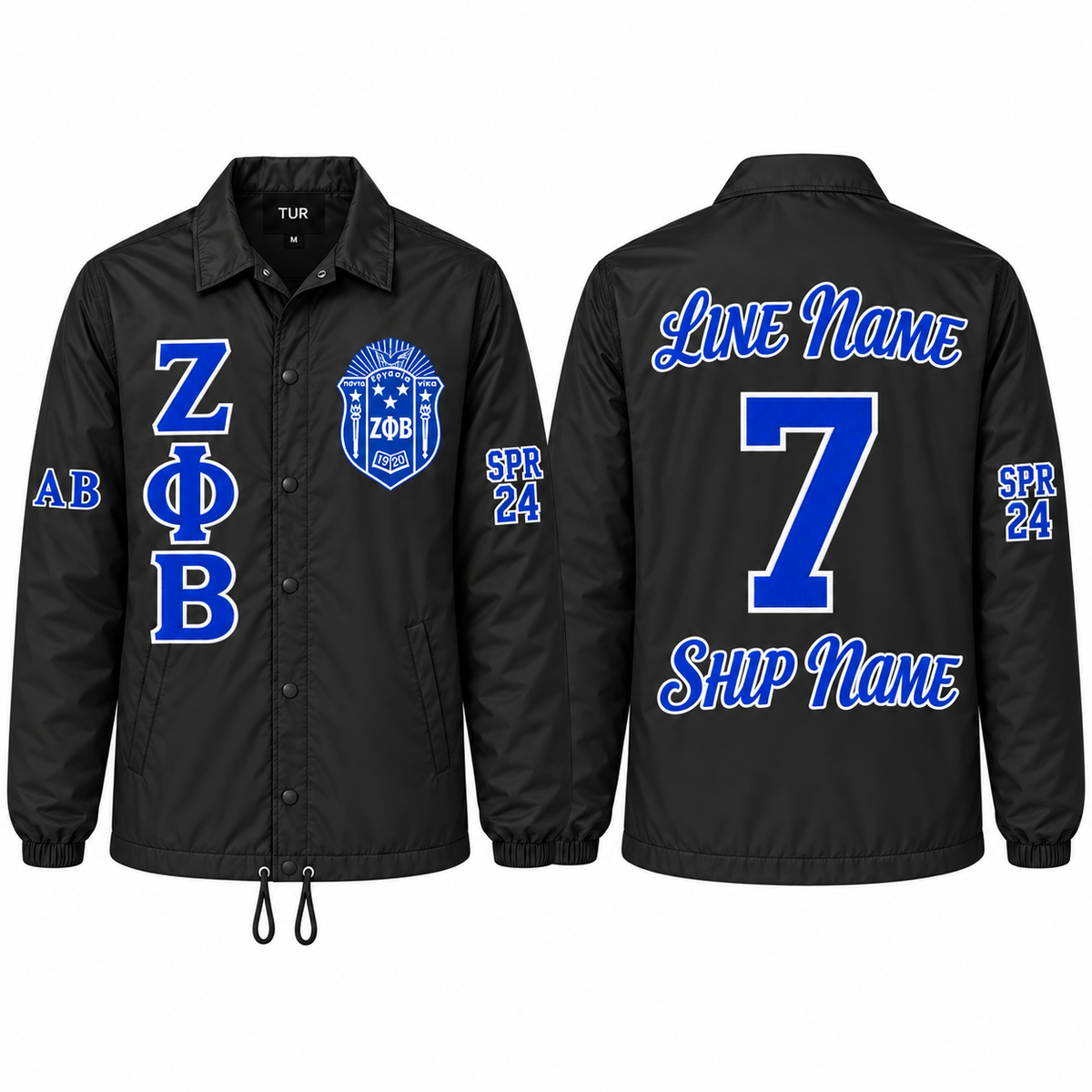 Zeta Phi Beta black custom line jacket front and back