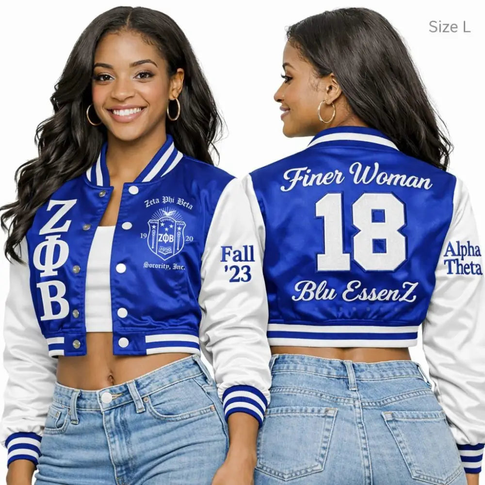 Custom Custom Zeta Phi Beta Cropped Jacket Custom | Crossing Line Jacket Personalized Name Number Year Chapter | Sorority Crop Jacket ZPB | Custom D9 personalized Greek apparel design