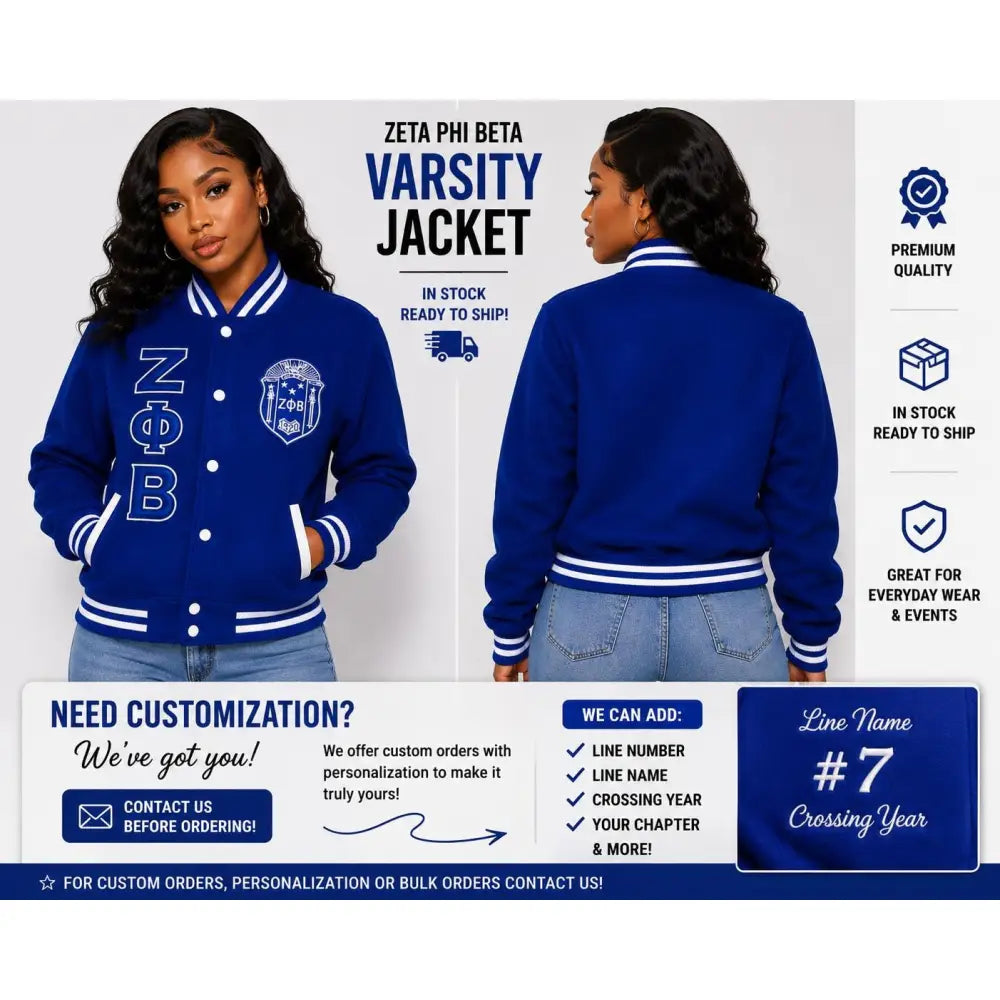 Zeta Phi Beta Varsity Wool Jacket Sorority Jacket Embroidered ZPB Jacket Ready To Ship Custom Orders & Personalization Options Available